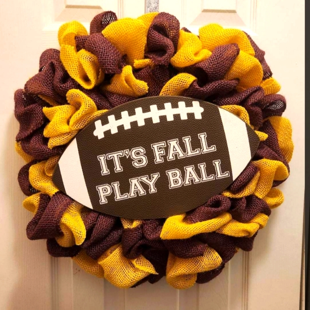 Fall/Football Burlap Wreath (Handmade) - Picture 1 of 1